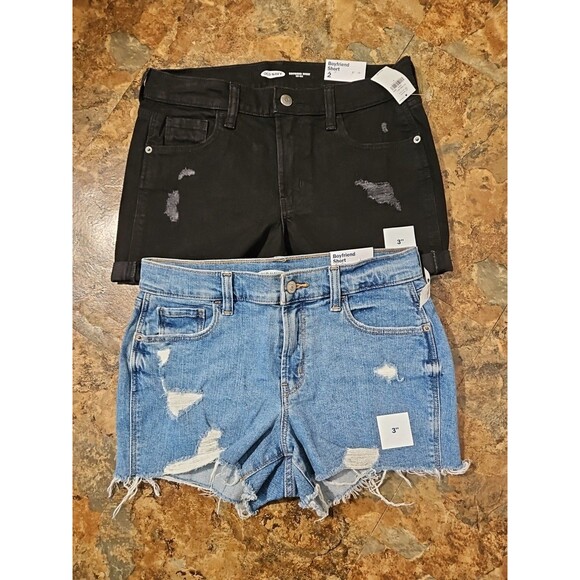 Lot of 2 NWT Old Navy Boyfriend Cutoff Cuffed Shorts SZ 2 Denim Distressed (A225 - Picture 3 of 10
